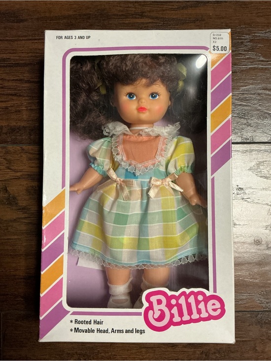 Billie Other - Vintage 70s Billie Doll in Multicolor Dress Movable Head, Arms & Legs New